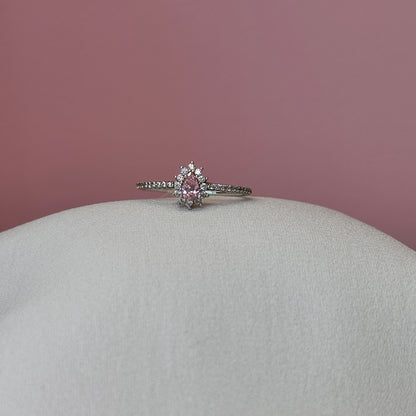 Anel prata 925 solitario cravejado pedra quartzo rosa gota