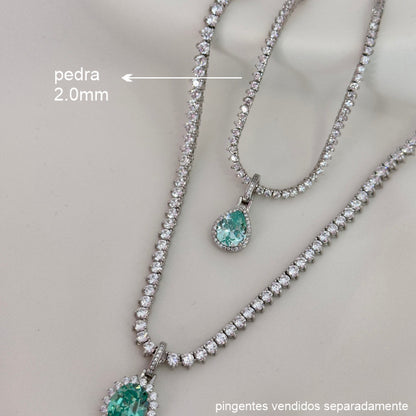 COLAR RIVIERA RÓDIO COM ZIRCÔNIA 2MM TRANSPARENTE 45 CM