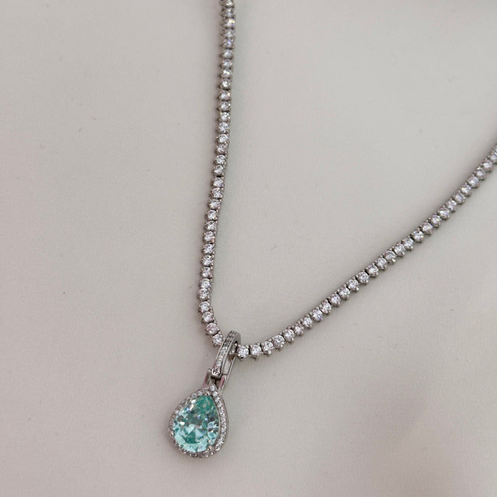 PINGENTE TURMALINA PARAÍBA GOTA PRATA 925 CRAVEJADO