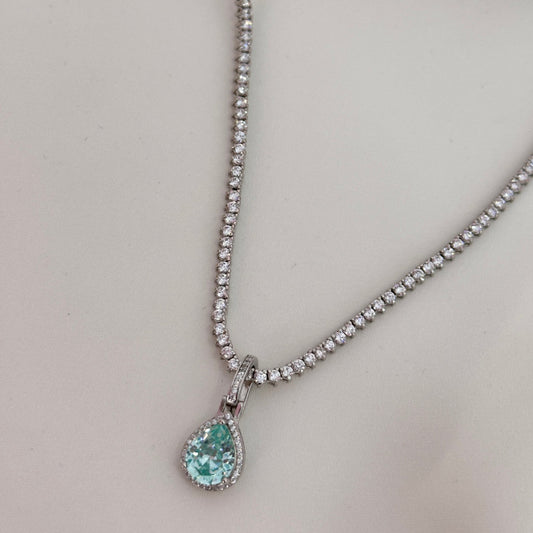 PINGENTE TURMALINA PARAÍBA GOTA PRATA 925 CRAVEJADO