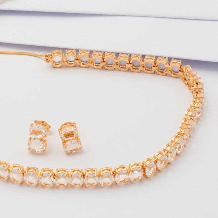 Colar Clássico Cristal Incolor Petit Enaltece Dourado