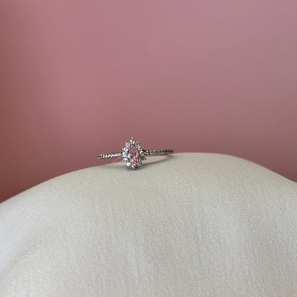 Anel prata 925 solitario cravejado pedra quartzo rosa gota