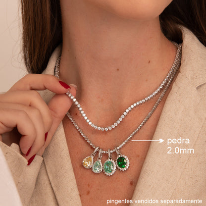 COLAR RIVIERA RÓDIO COM ZIRCÔNIA 2MM TRANSPARENTE 45 CM
