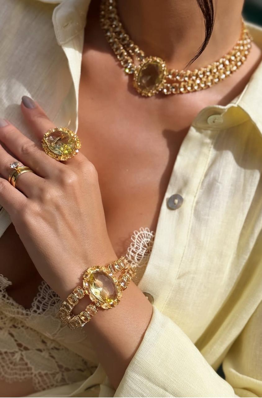 Conjunto citrino Imperial Thamires dourado pedra fusion