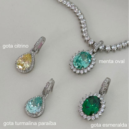 PINGENTE CITRINO GOTA PRATA 925 CRAVEJADO