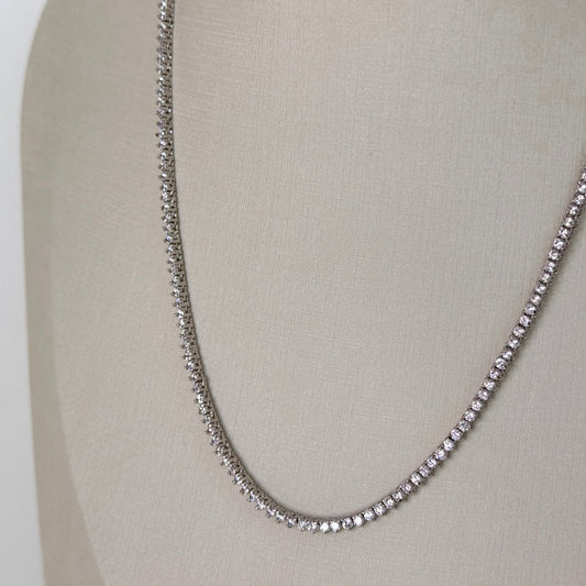 COLAR RIVIERA 2mm RÓDIO COM ZIRCÔNIA TRANSPARENTE 40 CM